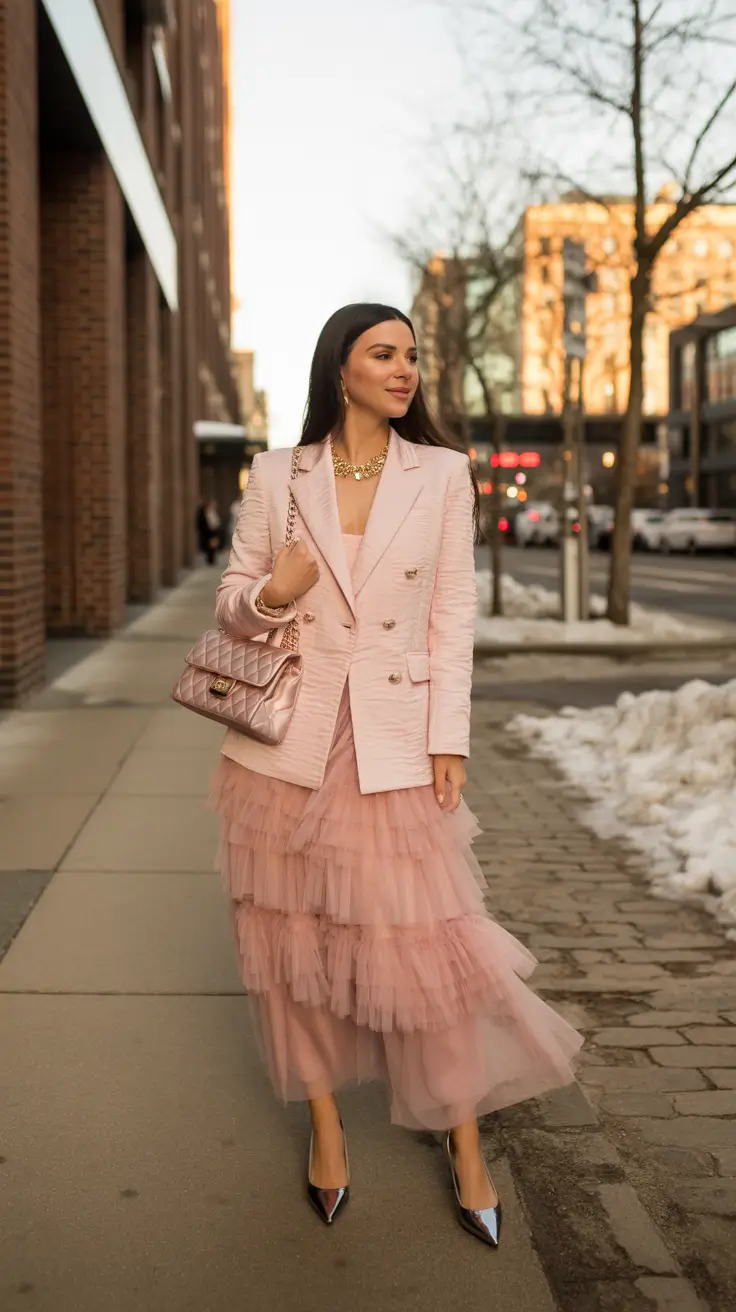 minimalist spring date night outfit 2026 Blush Layers for City Evenings