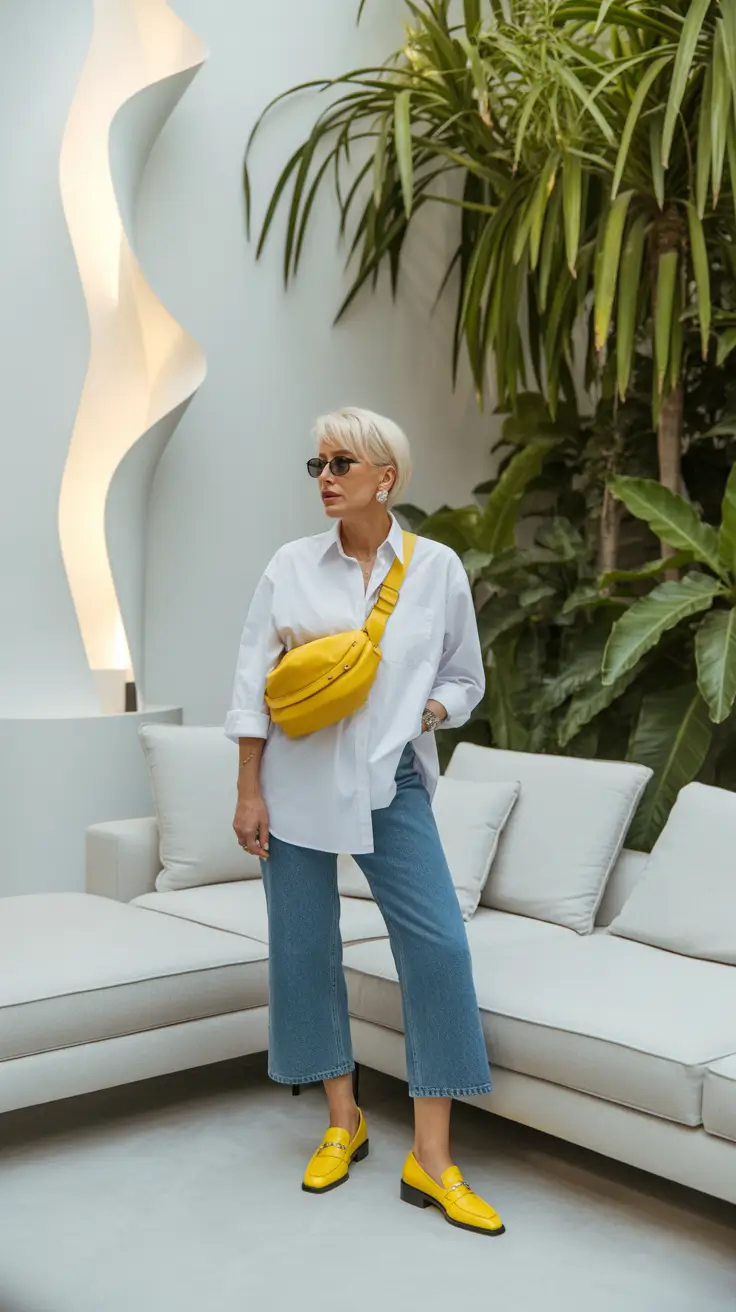 Minimalist Spring Outfits for Women Over 60 2026 Yellow Accent Casual Look