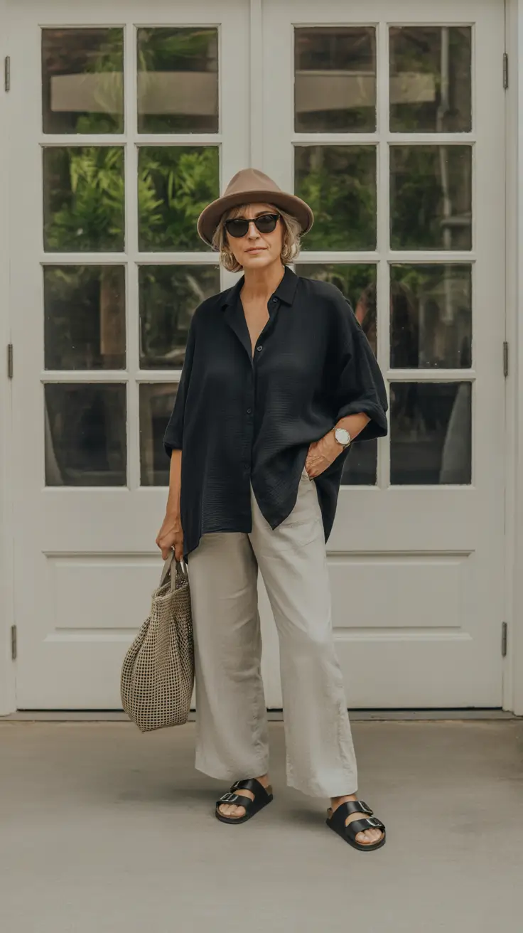 Minimalist Spring Outfits for Women Over 60 2026 Black Neutral Casual