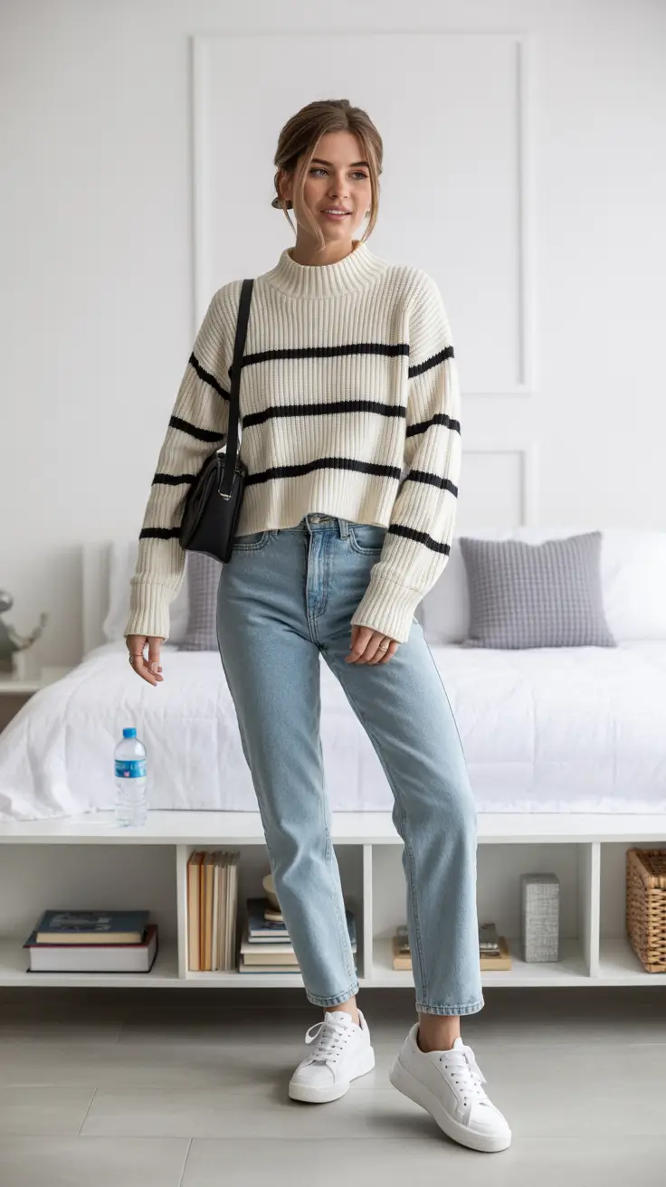 minimalist winter to spring outfits 2026 Soft Stripes and Everyday Balance