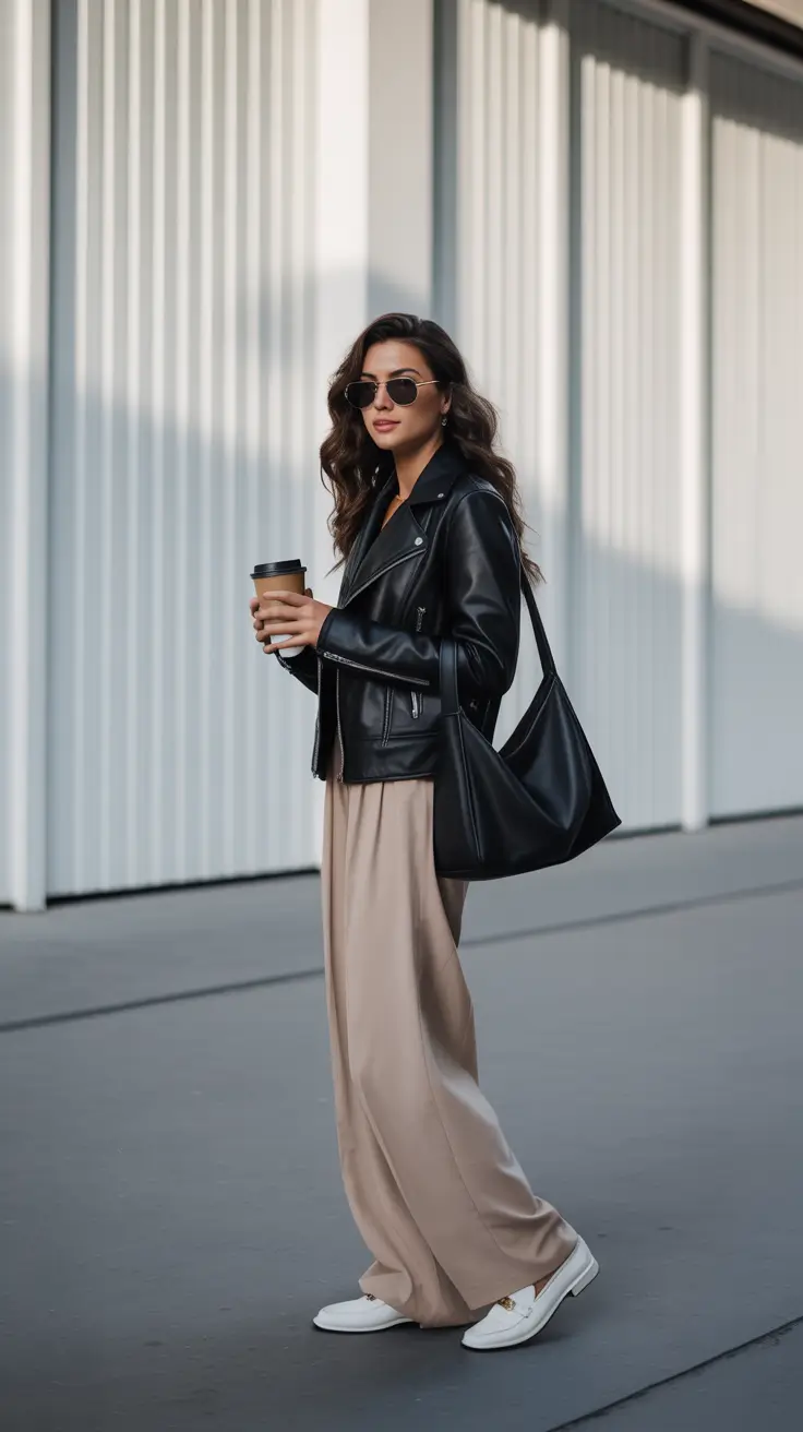 minimalist winter to spring outfits 2026 Leather Layers for Transitional Evenings