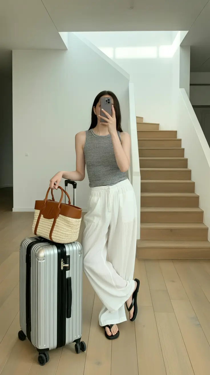 modern airport spring outfits 2026 Easy Stripes and Vacation-Ready Neutrals