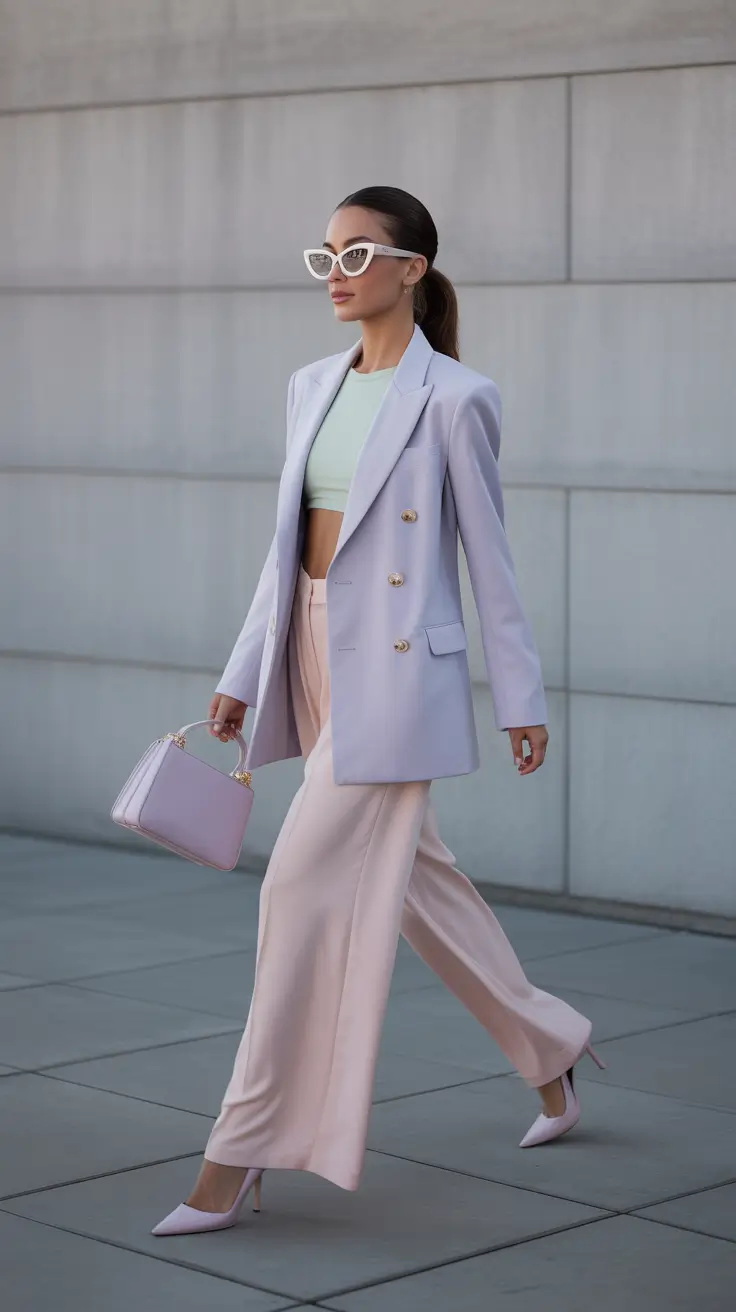 modern spring birthday outfit 2026 Soft tailoring with a pastel backbone