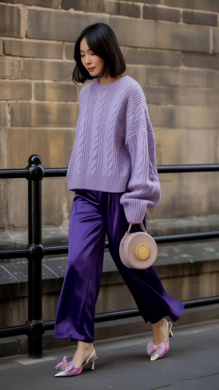 modern spring birthday outfit 2026 Lavender texture with playful color confidence