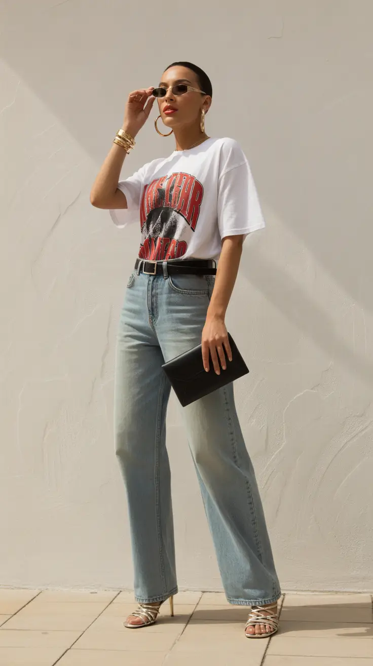 modern spring going out outfits 2026 graphic tee denim