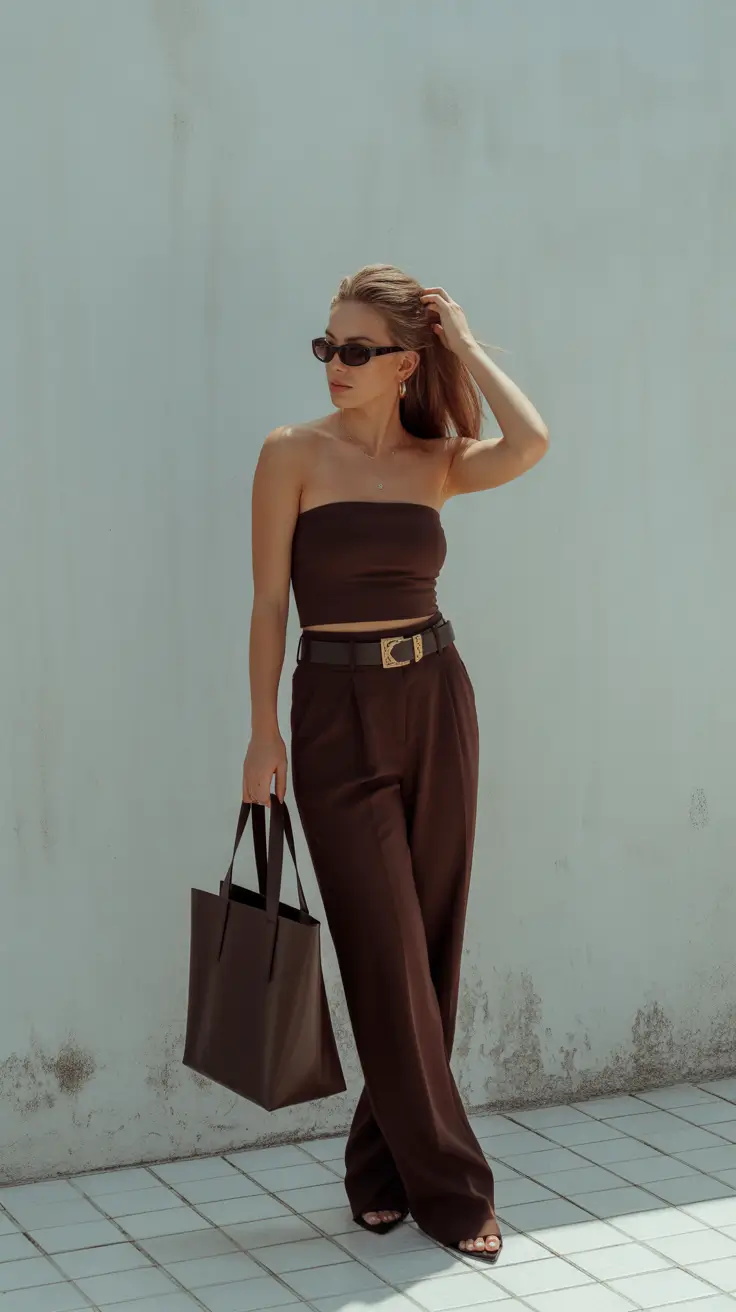 modern spring going out outfits 2026 brown monochrome look