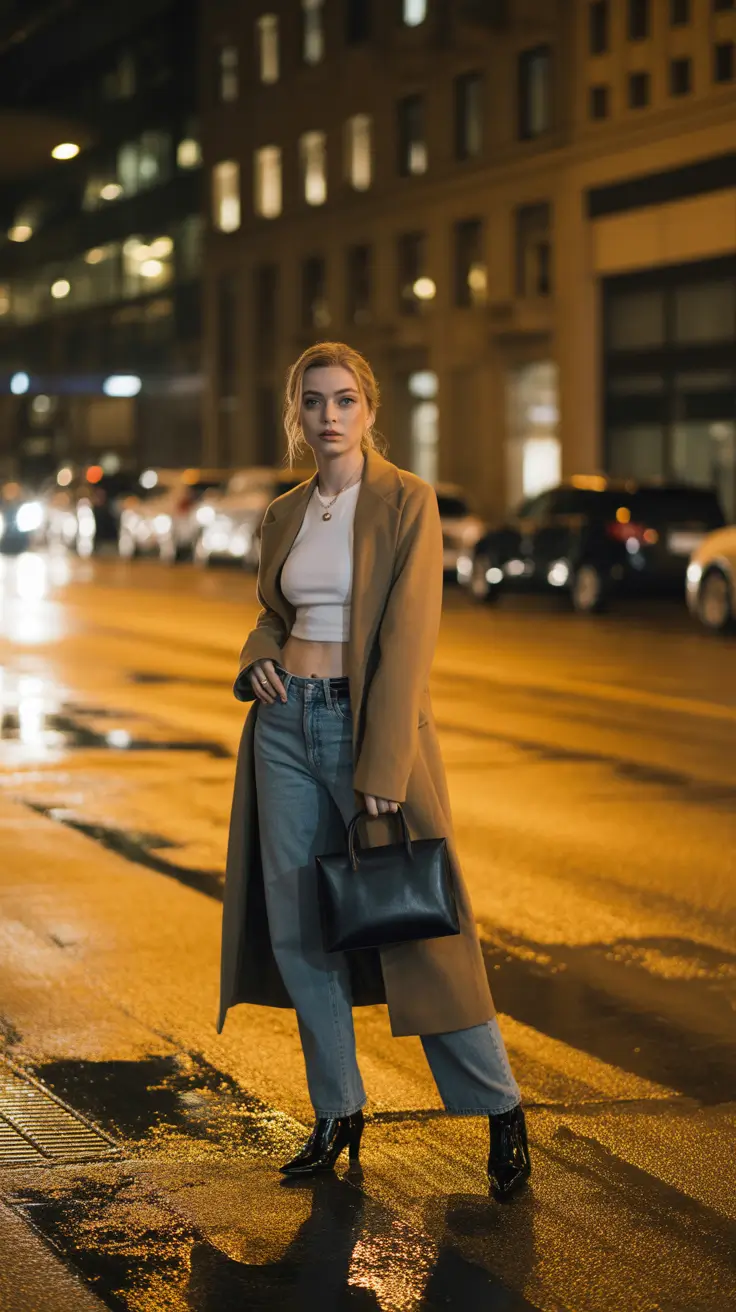 modern spring going out outfits 2026 long coat night look