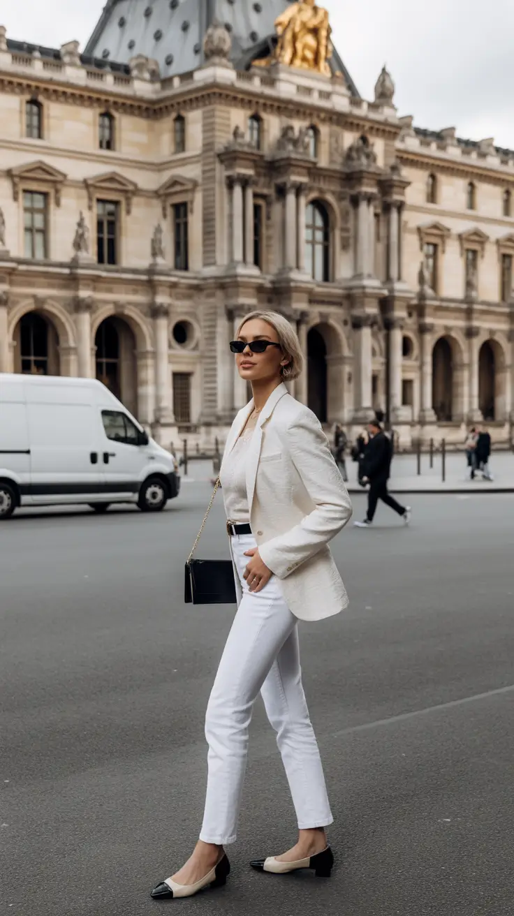 modern spring travel outfits 2026 White Tailored Spring Look
