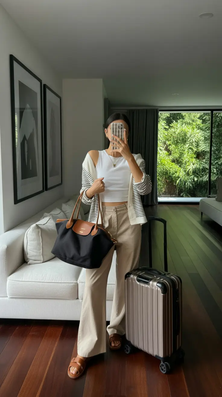 modern spring travel outfits 2026 Comfort-First Travel Layers