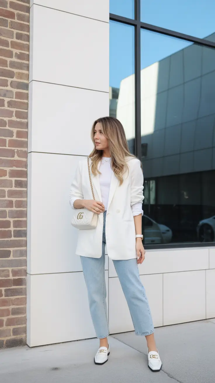 office spring workwear 2026 white blazer denim