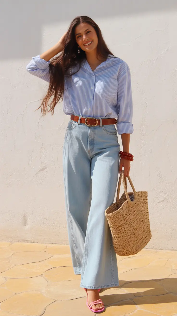 Popular Every Day Spring Outfits 2026 Light Denim and Soft Stripes for Sunlit Mornings