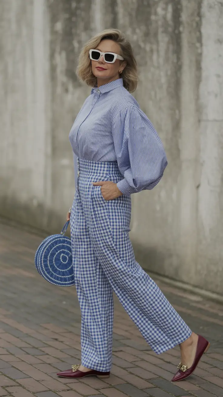 simple spring outfits for women over 40 2026 Checks and Stripes That Feel Fresh