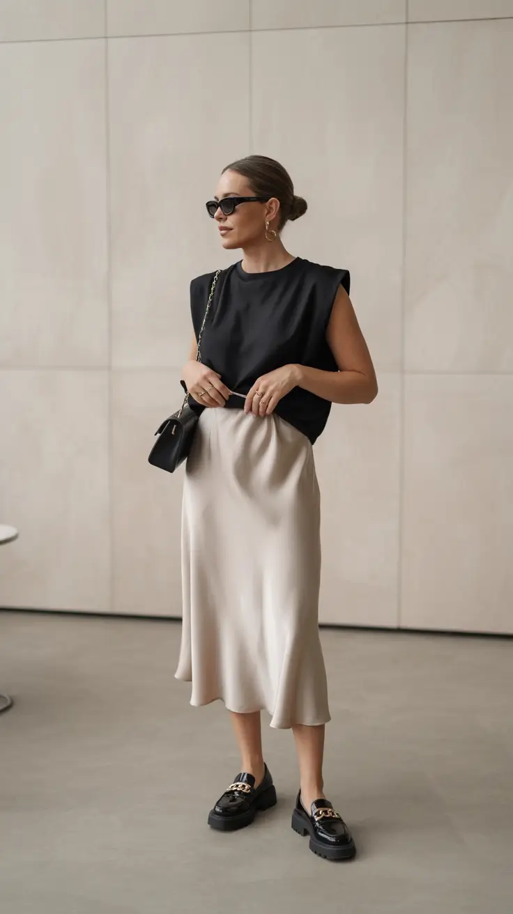 simple spring outfits for women over 40 2026 Minimal Contrast With Maximum Impact