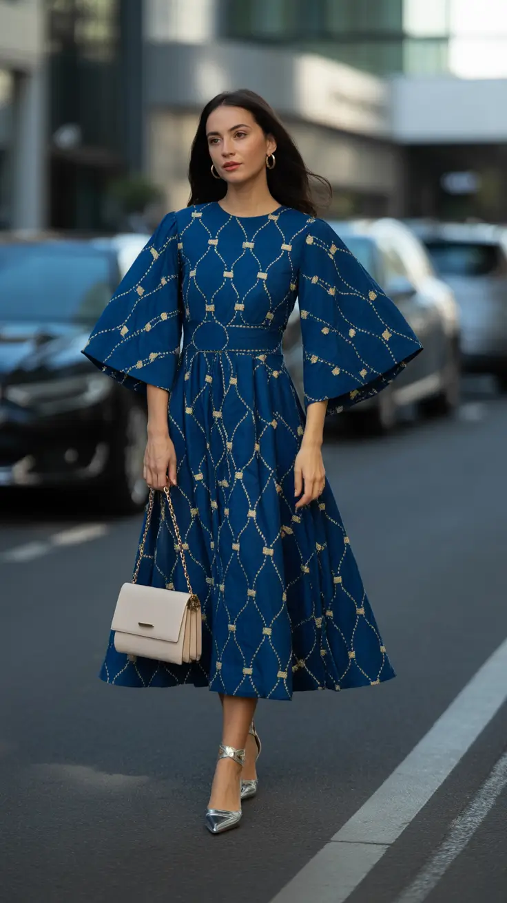 sophisticated spring wedding outfit 2026 Graphic Blue With Refined Movement