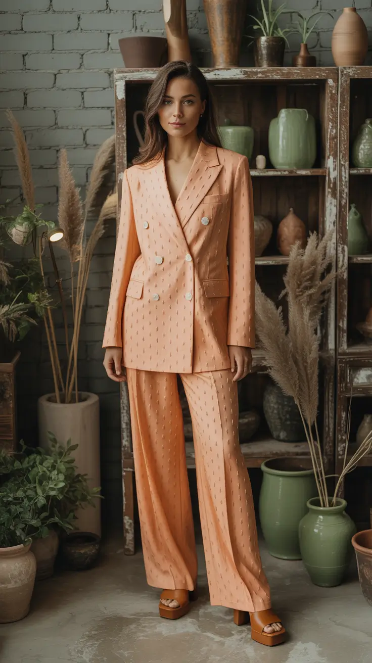 sophisticated spring wedding outfit 2026 Tailored Peach For Contemporary Elegance