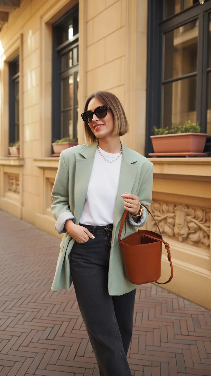 spring blazer outfits for work 2026 Soft Green Tailoring With Everyday Appeal