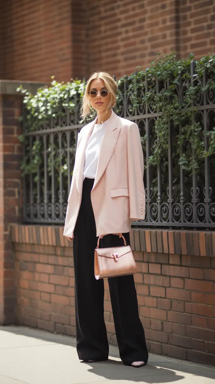 spring blazer outfits for work 2026 Light Pink Blazers With Graphic Contrast
