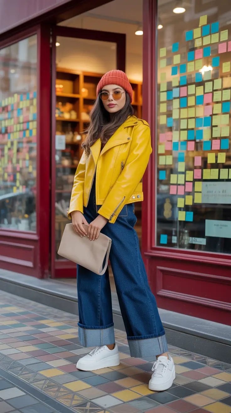 trending cold spring outfit 2026 Bold Leather Meets Everyday Denim