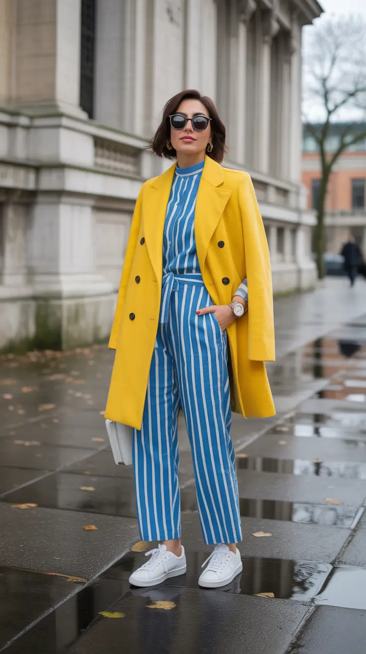 trendy spring outfit with sneakers 2026 Sharp Color Soft Structure