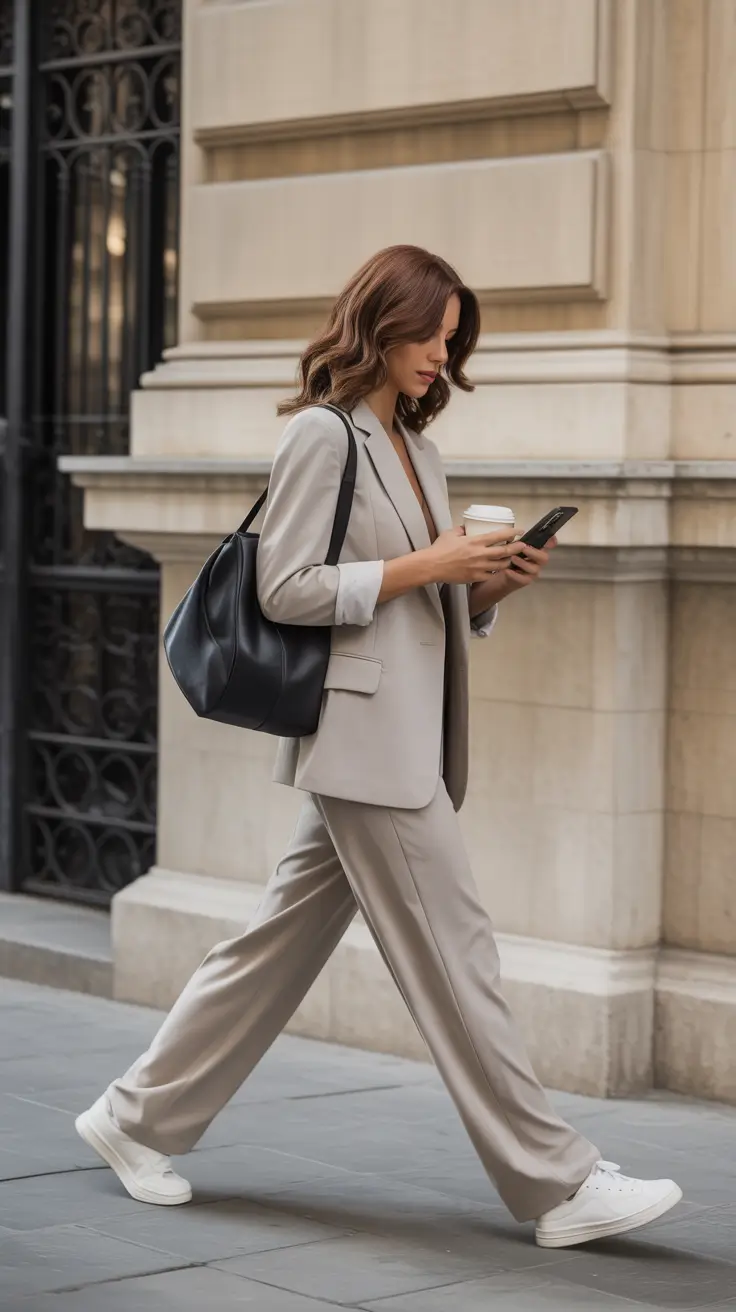 trendy spring outfit with sneakers 2026 Tailored Neutrals