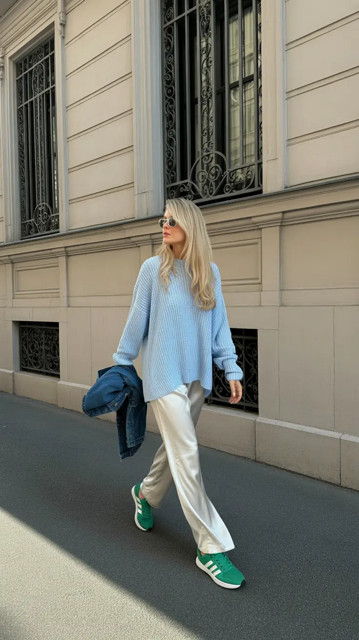 trendy spring outfit with sneakers 2026 Light Knit Neutrals