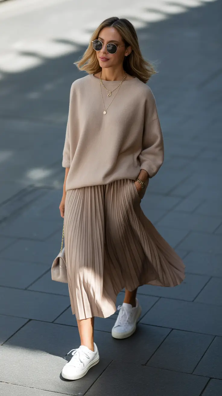 trendy spring outfit with sneakers 2026 Soft Neutrals