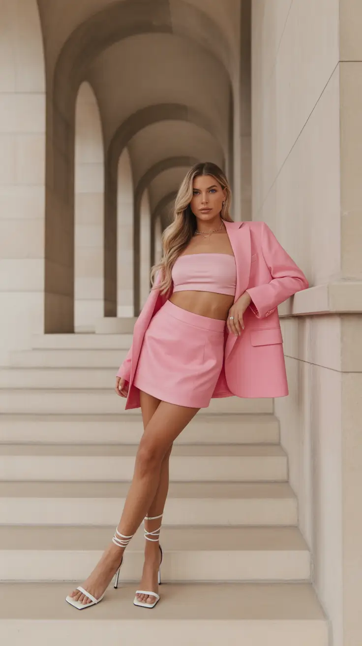 trendy spring party outfit for 2026 Pink Tailoring for a Confident Finish