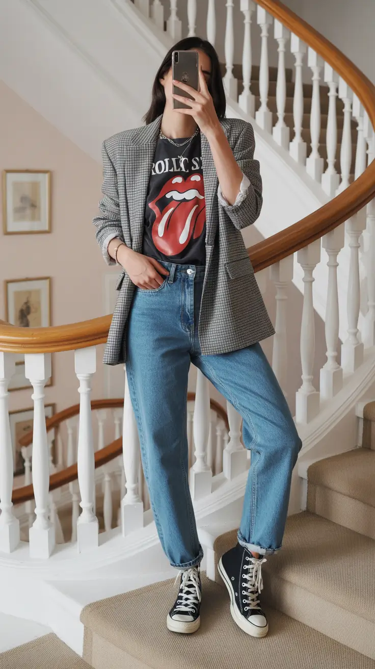 vibrant spring mom outfits 2026 Blazers, Band Tees, and Modern Contrast