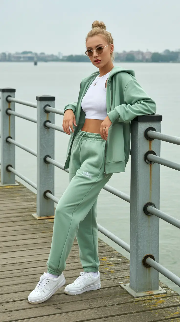 vibrant spring sport outfits for women 2026 Soft Mint Joggers With Waterfront Calm