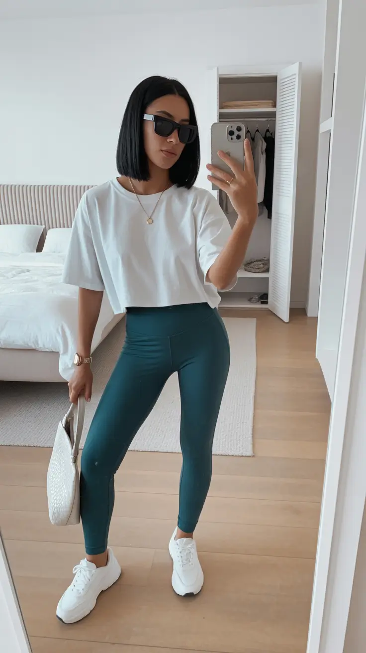 vibrant spring sport outfits for women 2026 Deep Teal Leggings With Everyday Ease