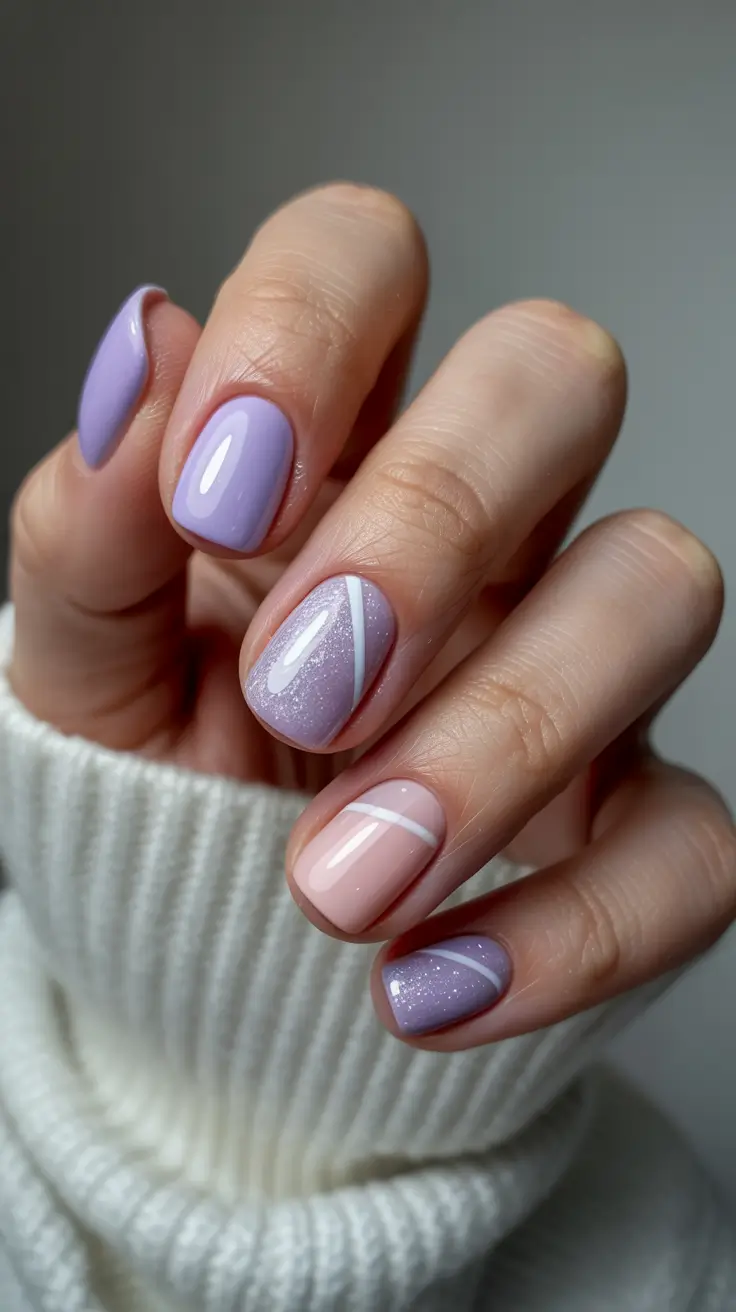 stylish classy spring nails 2026 Lavender Glow with Fine Linear Accent Balance