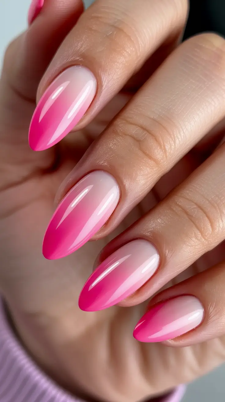 best trendy spring nails 2026 Hot Pink Airbrush Fade