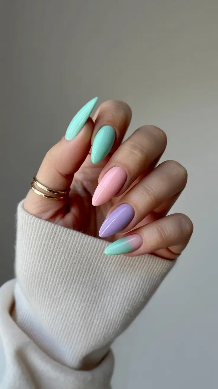 best trendy spring nails 2026 Pastel Stiletto Palette - soft drama for brighter days