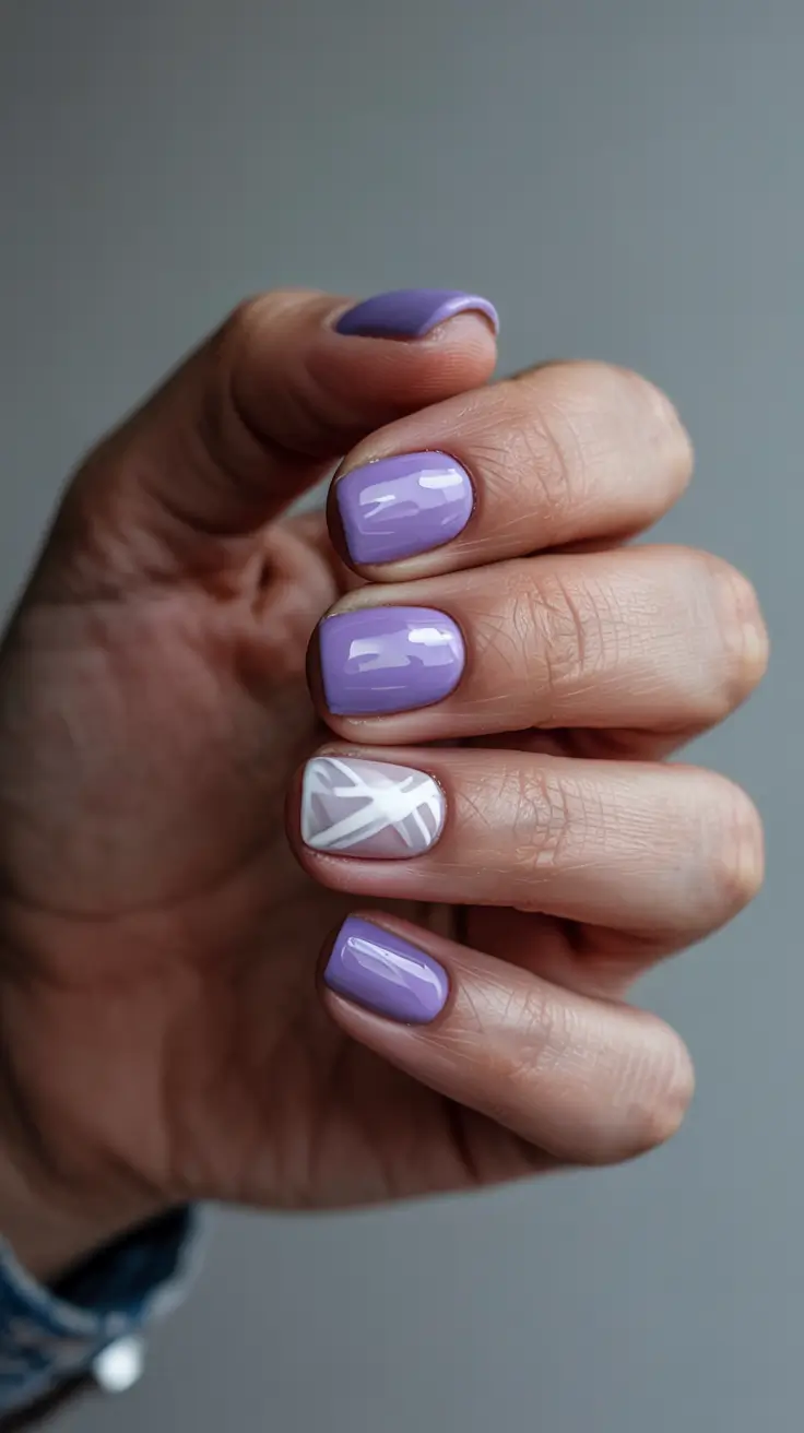 chic pretty spring nails design 2026 Lavender gloss with minimalist graphic accent