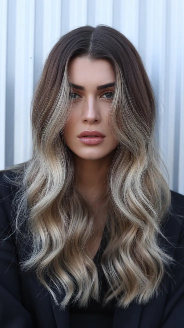 chic spring ombre hair color 2026 Smoky Beige Ombre with Modern Contrast