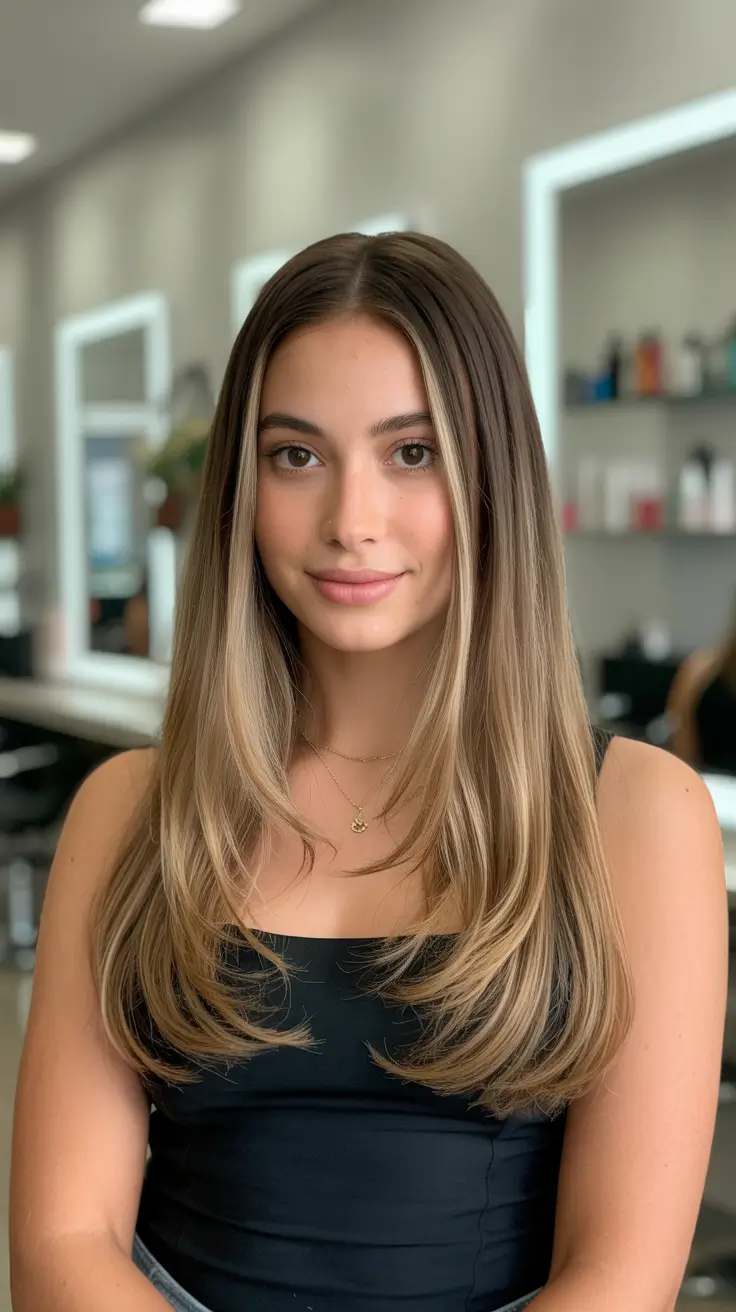 chic spring ombre hair color 2026 Glossy Natural Brunette to Soft Caramel Fade