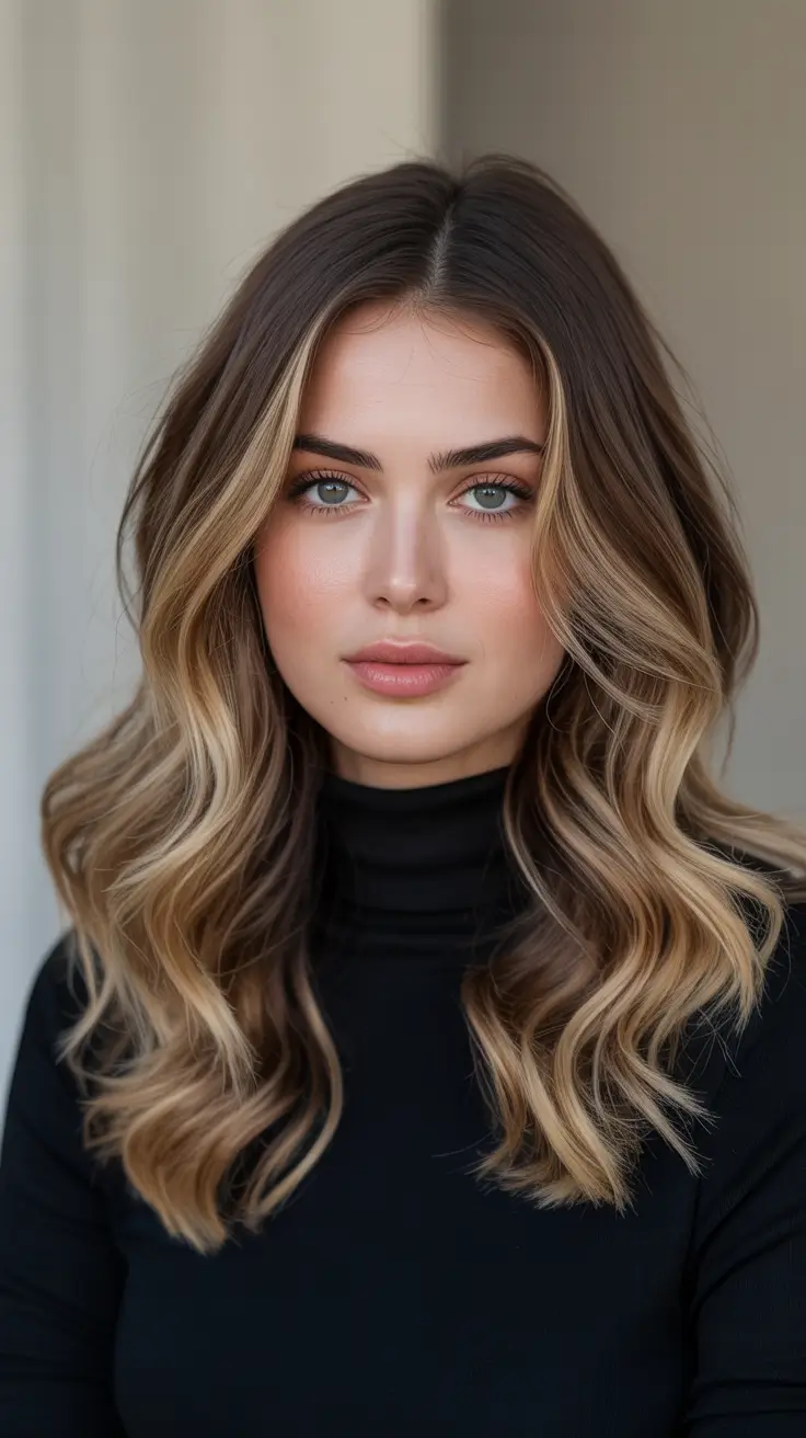 chic spring ombre hair color 2026 Dimensional Brunette with Golden Face-Framing Ombre