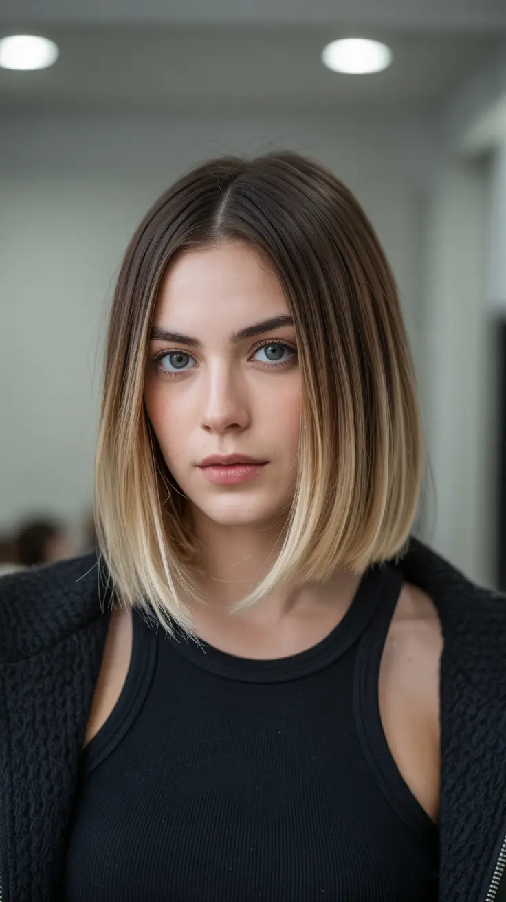 chic spring ombre hair color 2026 Modern Blunt Bob with Creamy Ombre Fade