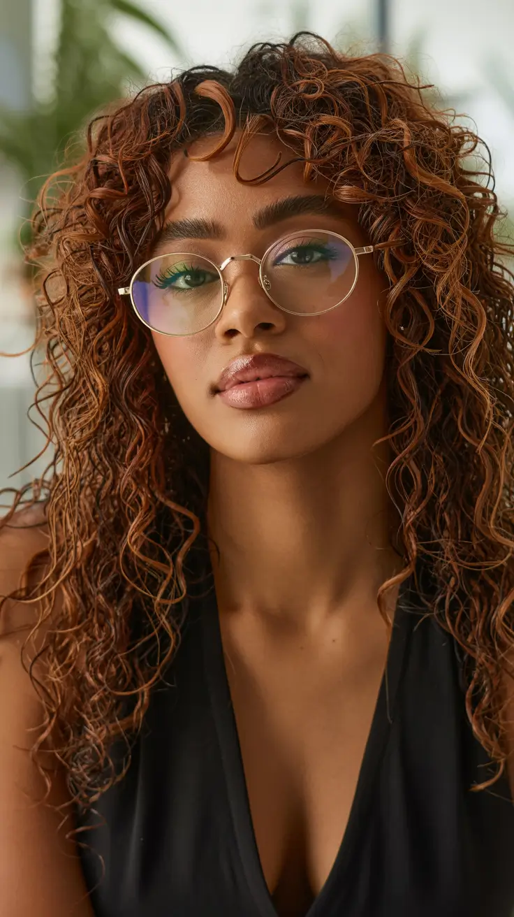 cool spring hair color for dark skin 2026 Burnished Copper Curls with Playful Texture