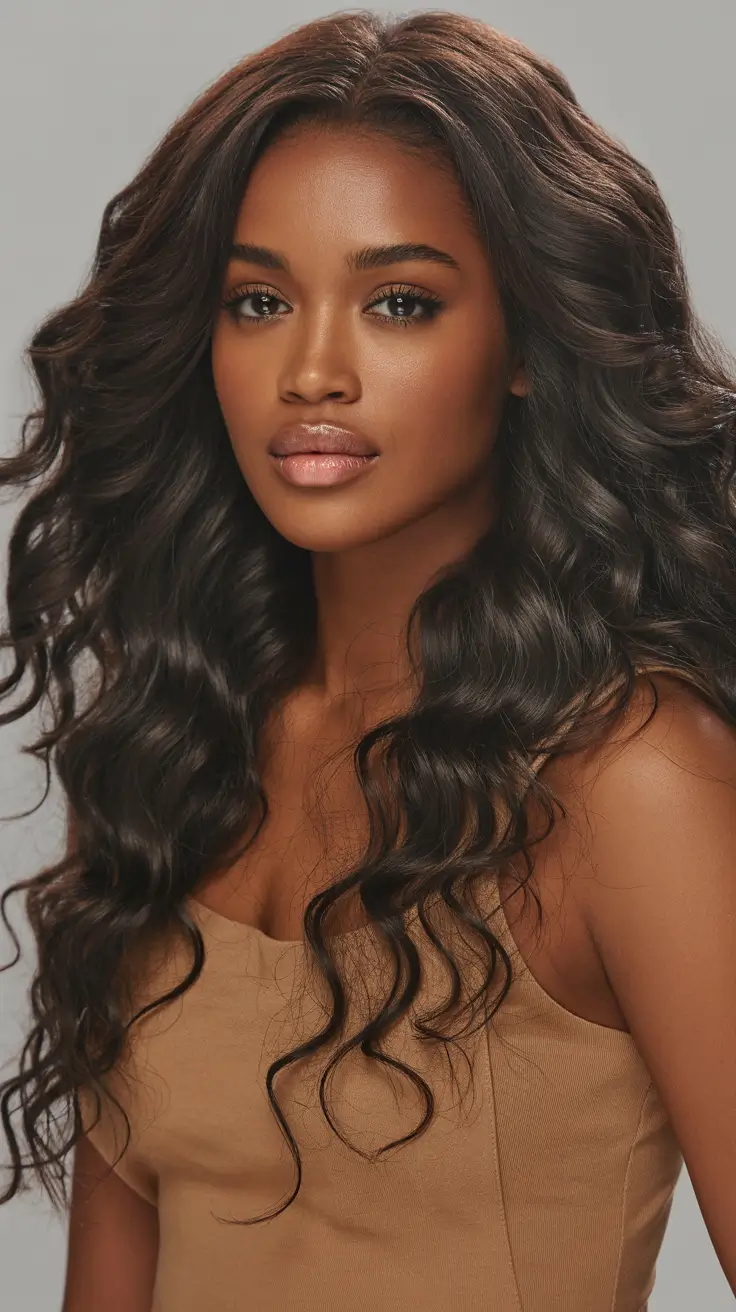 cool spring hair color for dark skin 2026 Velvet Espresso Waves with Natural Volume