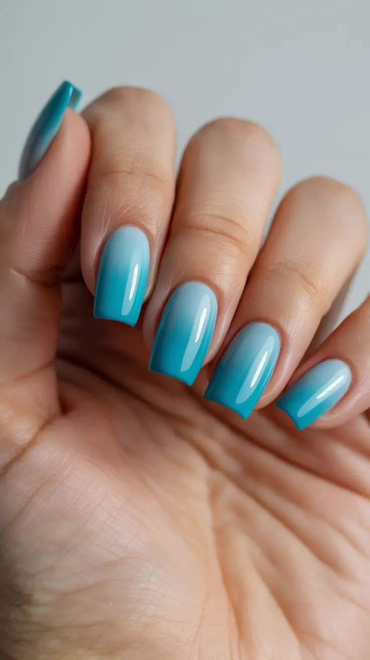 cute bright spring nails 2026 Turquoise Fade Gloss Gradient