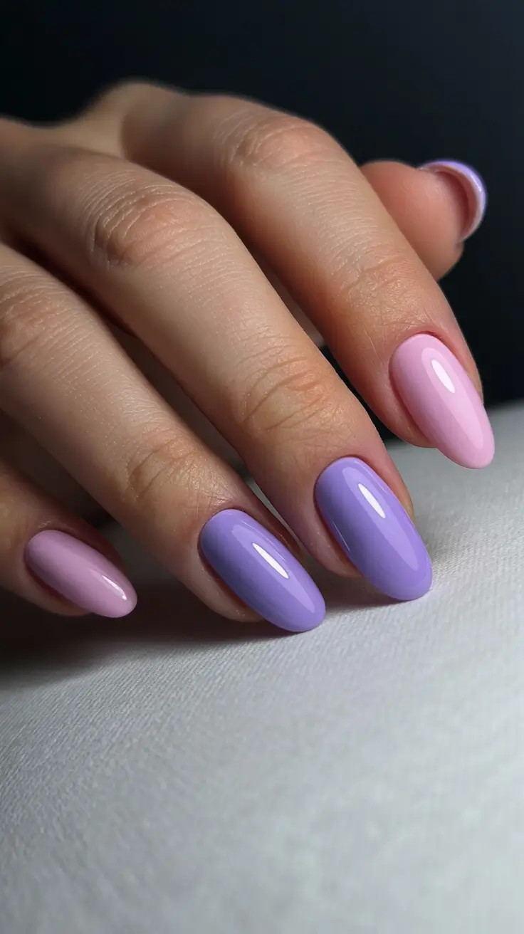 cute bright spring nails 2026 Pink and Lilac Gloss Duo Minimalism