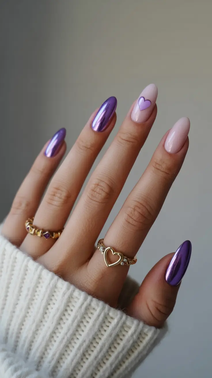 cute bright spring nails 2026 Lavender Love Minimal Heart Accent