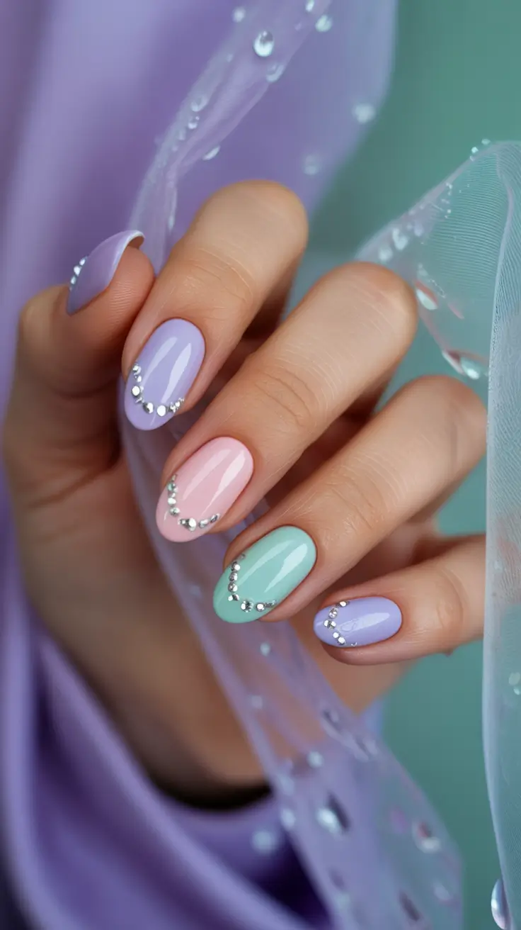 cute bright spring nails 2026 Pastel Jewel Curve Manicure