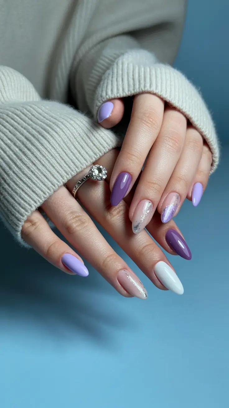 cute bright spring nails 2026 Mixed Lavender Spring Editorial Set