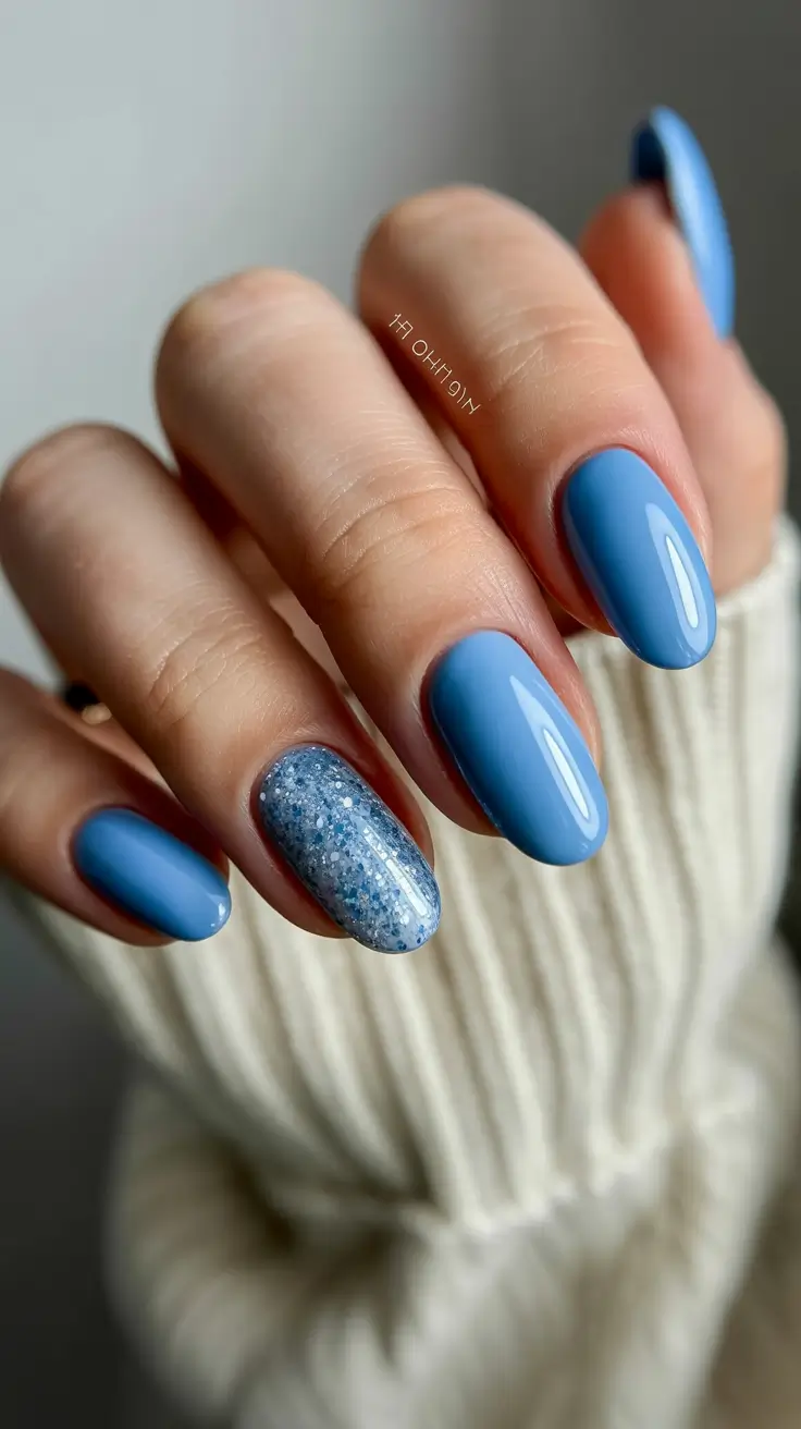 cute bright spring nails 2026 Sky Blue Minimal Sparkle Accent