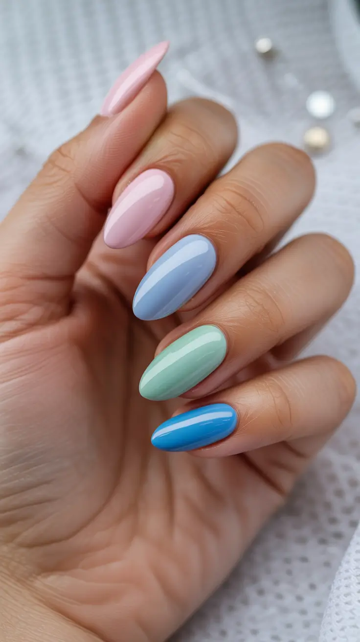 cute bright spring nails 2026 Soft Sorbet Pastel Almond Harmony