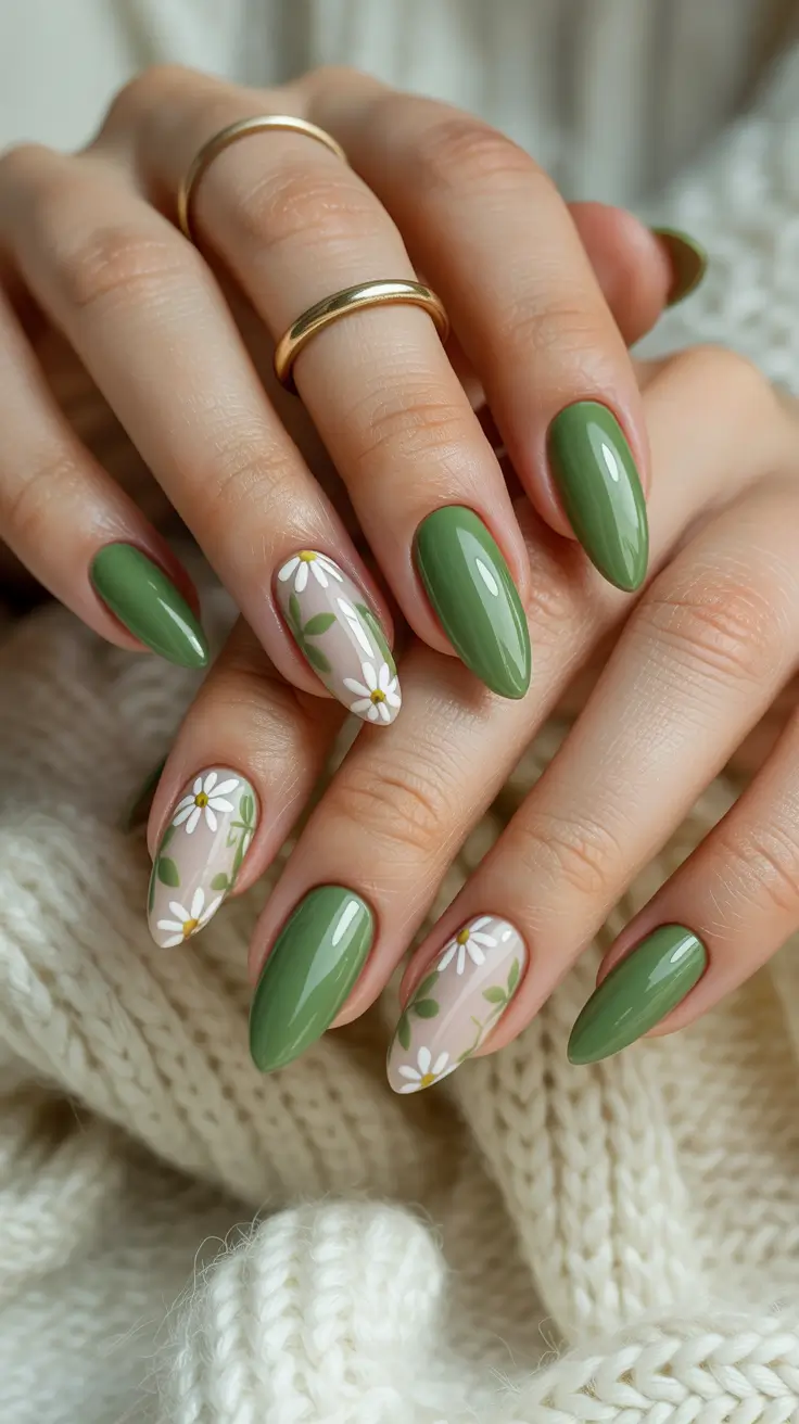 cute simple spring nails 2026 Olive Garden Florals with Soft Transparency