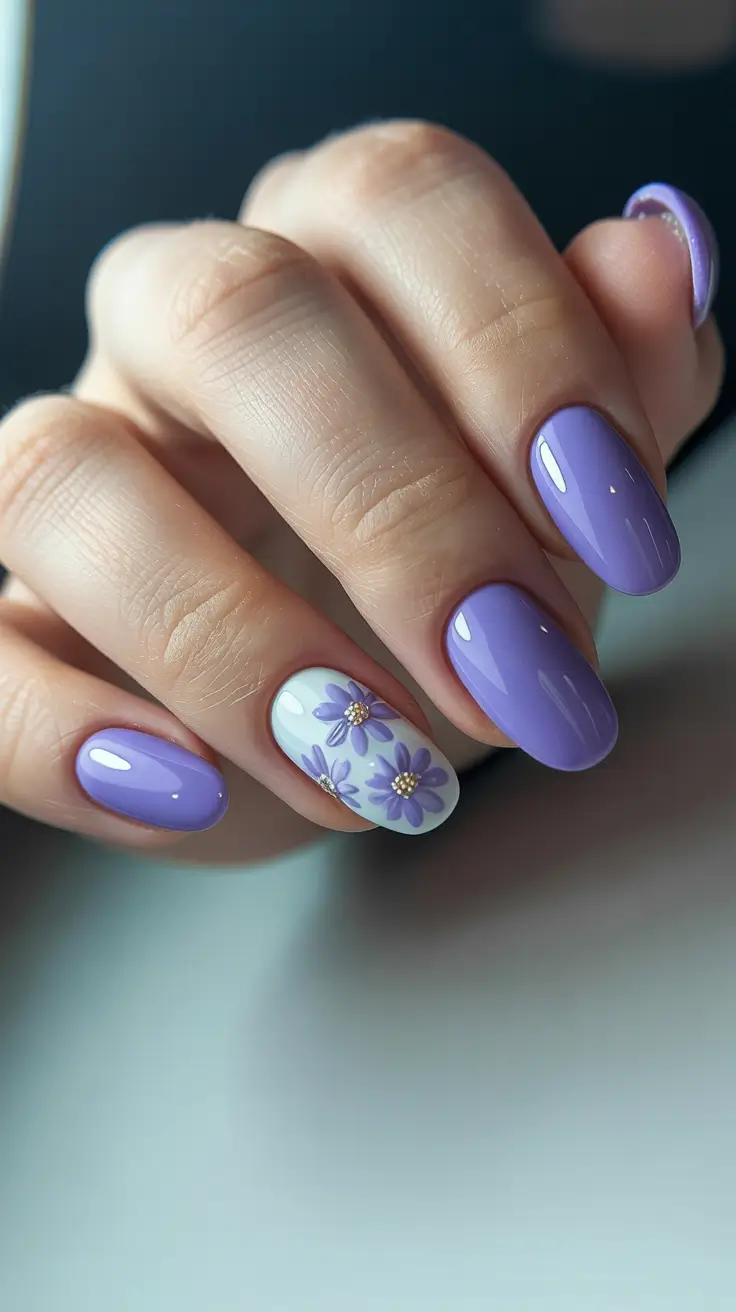 cute simple spring nails 2026 Soft Lavender with a Floral Whisper