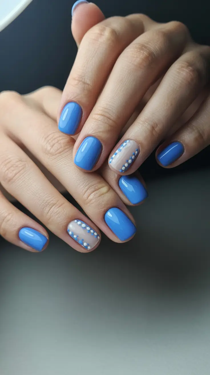 cute simple spring nails 2026 Sky Blue Gloss with Playful Dots